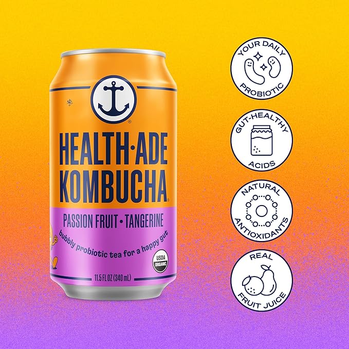 Health-Ade Passion Fruit-Tangerine Kombucha Organic Drink 12-Pack (11.5 Fl Oz Cans) – Fermented Tea with Probiotics Non-GMO Vegan Gluten-Free