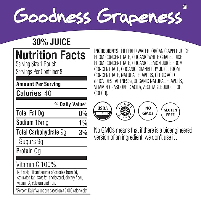 Honest Kids Goodness Grapeness Grape Fruit Juice 6.75 Fl Oz (pack of 8)