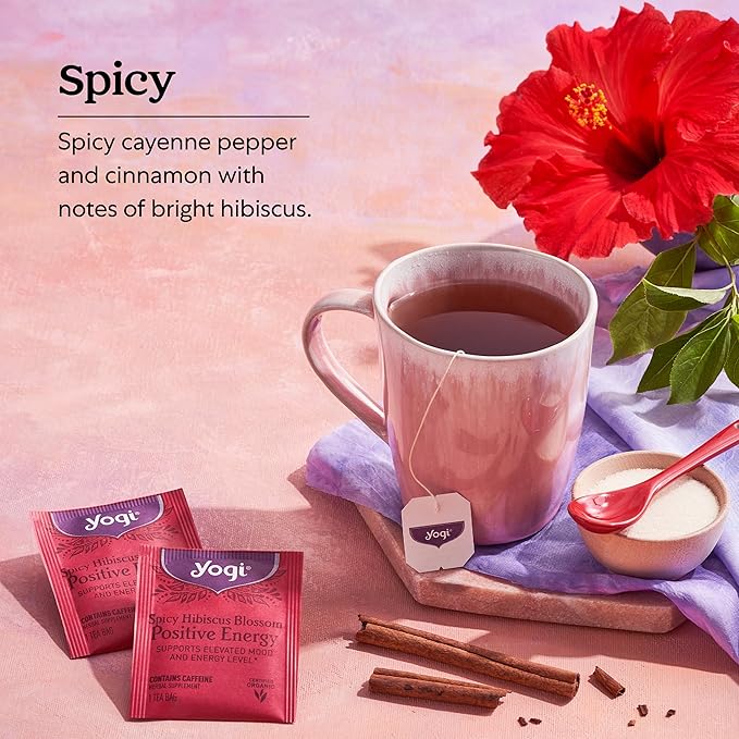 Yogi Tea Spicy Hibiscus Blossom Positive Energy Tea - 16 Tea Bags per Pack (6 Packs) - Organic Herbal Tea to Support Energy - Includes Black Tea Leaf Hibiscus Flower Cinnamon Bark &amp More
