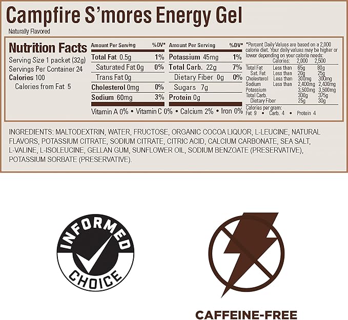 GU Energy Original Sports Nutrition Energy Gel Vegan and Dairy-Free On-the-Go Energy for Any Workout Campfire S'Mores 24-Count