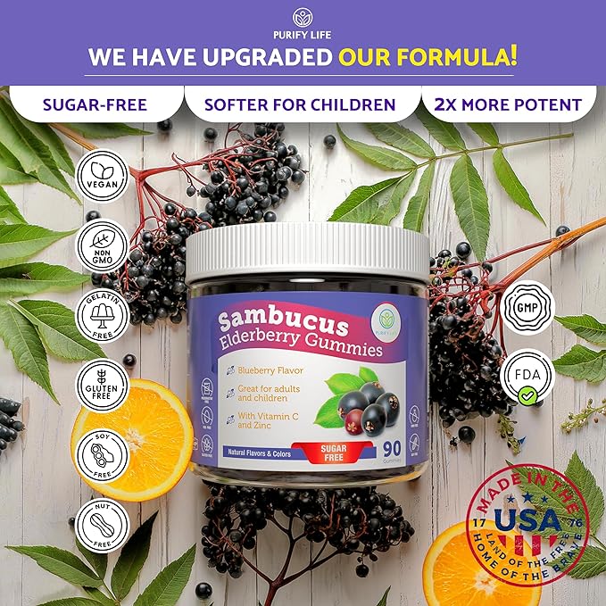 Sugar-Free Elderberry Gummies with Vitamin C &amp Zinc for Adults and Kids Immune Support Supplement for Respiratory Health Sambucus Elderberry Antioxidant Gummies - Vegan 90 Count