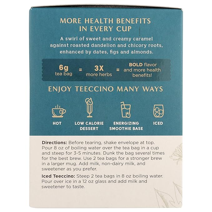 Teeccino Dandelion Dark Roast and Dandelion Caramel Nut Tea Variety Pack - Caffeine-Free Roasted Herbal Tea with Prebiotics Gluten Free - 10 Tea Bags (Pack of 4)