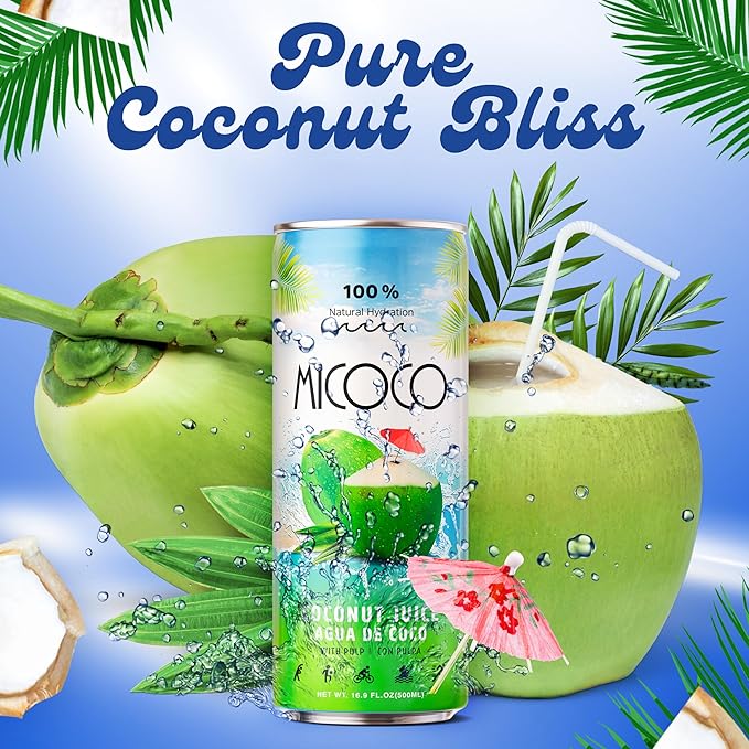MICOCO Coconut Juice 60% Juice With Pulp 16.9 Fl Oz (Pack of 24)