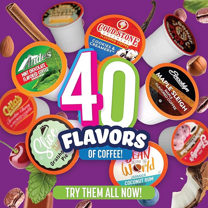 Two Rivers Coffee Flavored Coffee Pods Compatible with Keurig K Cup Brewers Assorted Variety Pack Flavored Coffee 40 Count