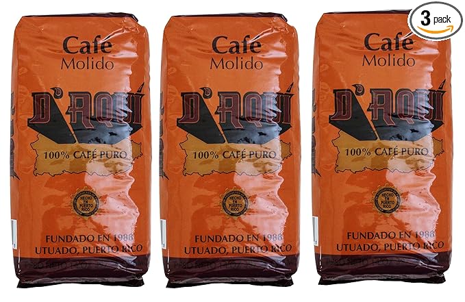 Cafe D'aqui 100% Pure Ground Coffee From Puerto Rico Mountains 14 oz. Bags (3 Pack)