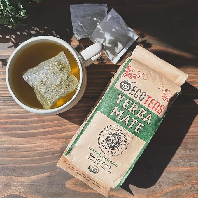 ECOTEAS PremiumOrganic Yerba Mate Tea Bags – Natural Energy &amp Detox Herbal Tea – Coffee Alternative - Kosher Non-GMO Gluten-Free - 100 Unsmoked Bulk Bags 8.8 oz (Pack of 3)