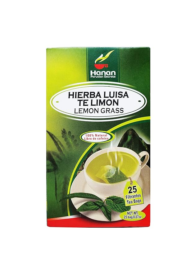 Hanan Peruvian Secrets Hierba Luisa Te Limon | 100% Natural Lemon Grass | 25 Tea Bags | Naturally Aids in Relieving Occasional Stress Tension | Promotes Healthy Sleep and Digestion - 6 Pack