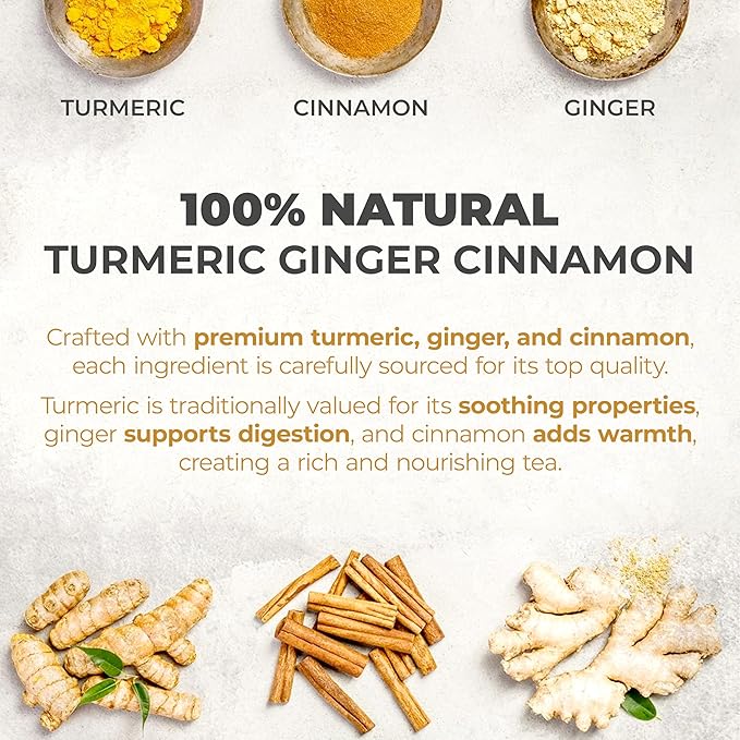 LeafLea Turmeric Ginger Cinnamon Tea 120 Individually Wrapped Tea Bags 100% Natural Herbal Blend with Pure Ginger and Turmeric Supports Digestion &amp Immune Health Caffeine-Free No Sugar