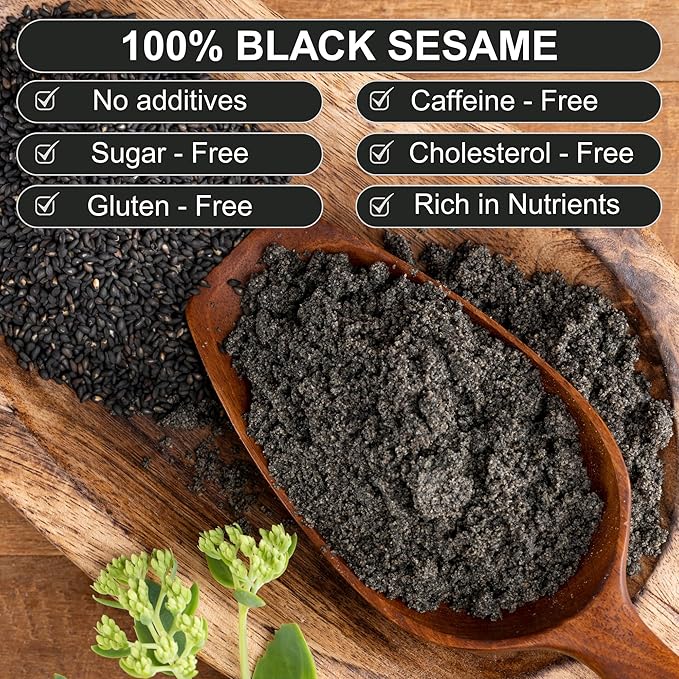 BOTAMONY Black Sesame Powder 12.3oz Vegan Gluten-Free Non-GMO Plant Protein &amp Fiber Rich Minerals Nutty Flavor Finely Ground Roasted Seeds for Smoothies Baking Recipes