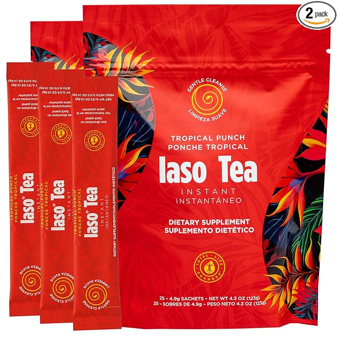 Iaso Instant Tea (Tropical Punch) - Fruity Cleansing Drink for Digestive Support Refreshing Flavor - 25 Sachets Pack of 2