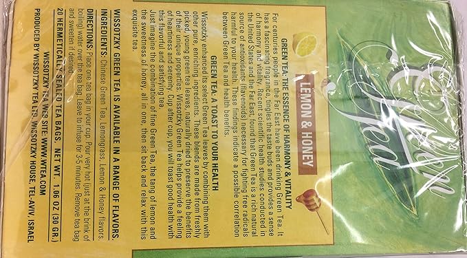 Wissotzky Tea Green Tea With Lemon &amp Honey 1.06 Oz. Pack Of 3.