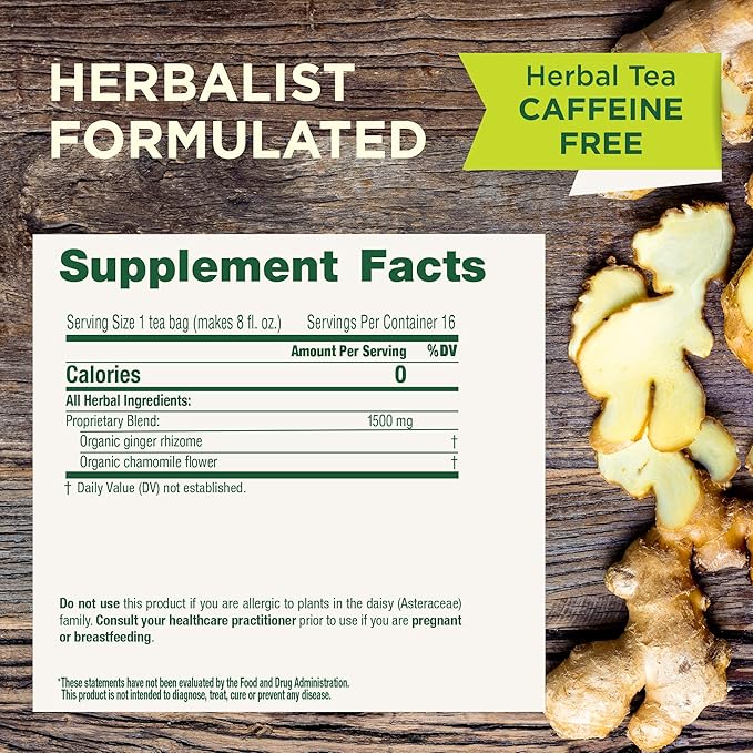 Traditional Medicinals Tea Organic Ginger &amp Chamomile - Occasional Nausea &amp Indigestion Relief - Kosher Non-GMO Caffeine-Free - 96 Count (Pack of 6)