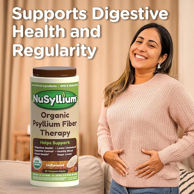 NuSyllium Psyllium Husk Powder USDA Organic 21 Oz Dietary Fiber Supplement with Brown Sugar Helps Promote Digestive Health* Unflavored 85 Servings