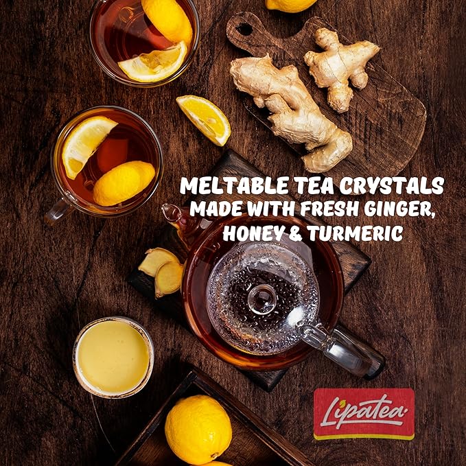 Lipatea Instant Honey Ginger Drink with Lemon Caffeine Free Tea Gluten Free 100% Natural Lemon tea | Enjoy Hot or Cold (Pack of 2)