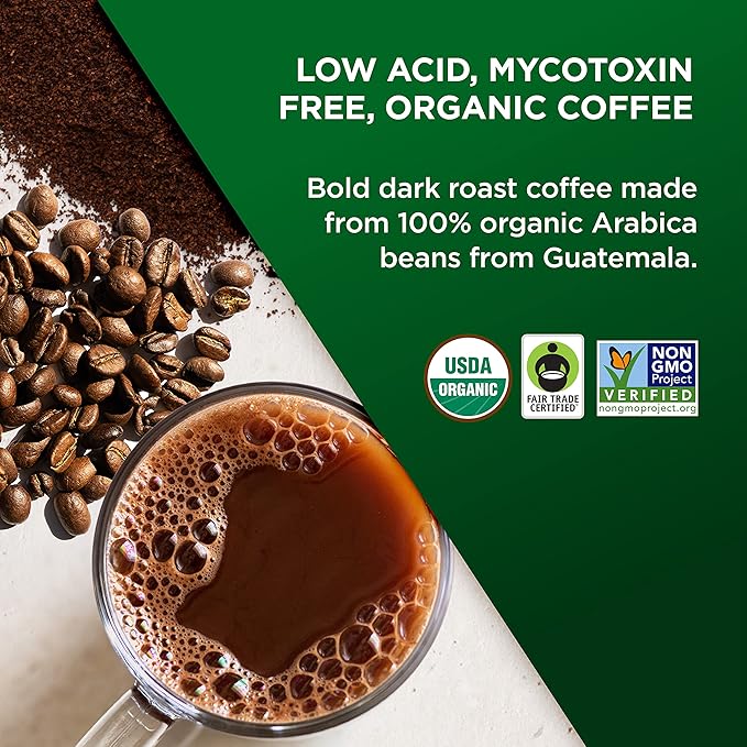 VitaCup Perfect Low Acid Coffee Beans 11oz &amp Perfect Low Acid Ground Coffee 11 oz Bundle | Dark Roast USDA Organic &amp Fair Trade Mycotoxin Free Single Origin