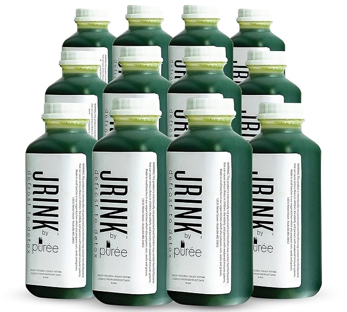 JRINK by Purée Super Green Juice Cold Pressed Organic Vegetable Blend Detox Drink Healthy Raw Greens Juice Cleanse No Preservatives Fresh Detox Cleanse 16oz HDPE Bottles Pack of 12