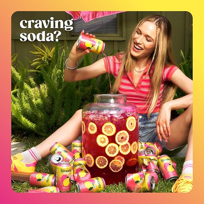Bloom Pop Prebiotic Soda 12 Pack Raspberry Lemonade Flavor 12oz Cans | Prebiotic Soda for Gut Health Low Calorie Soda No Caffeine Healthy Soft Drink Alternative