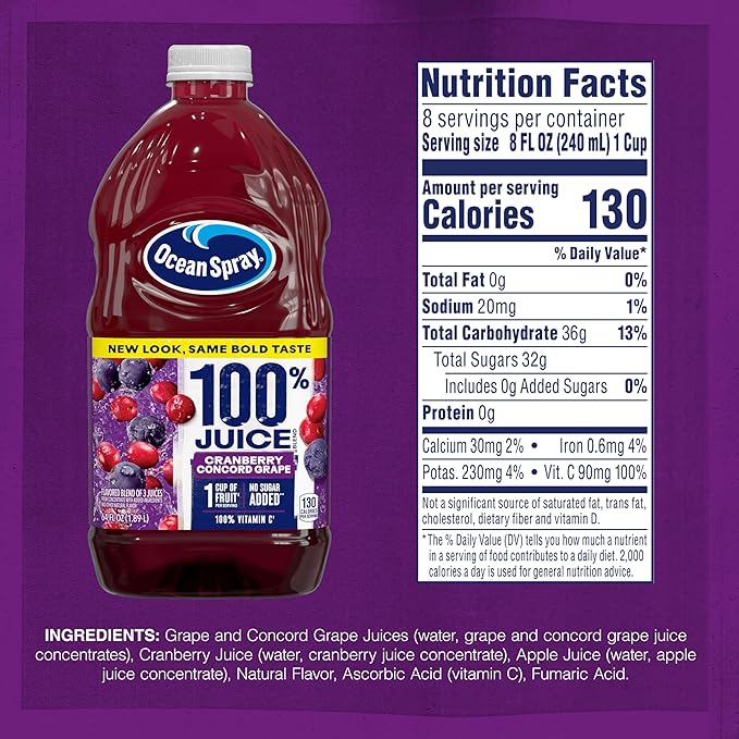 Ocean Spray® 100% Juice Cranberry Grape Juice Blend 64 Fl Oz Bottle (Pack of 8)