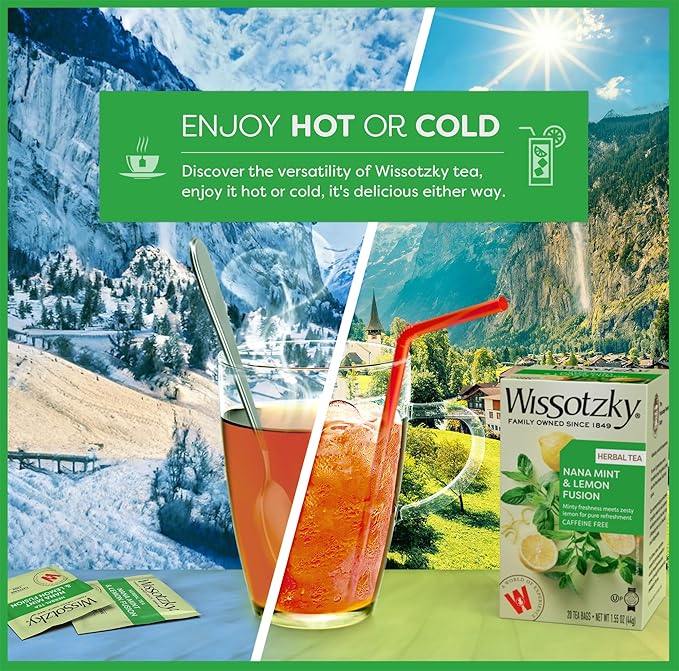 Wissotzky Nana Mint &amp Lemon Fusion Herbal Tea (6 Pack -120 Tea Bags) | Invigorating Blend | Caffeine Free Tea | Digestive Support