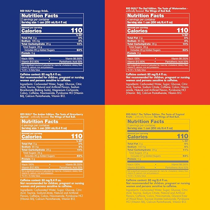 Red Bull Energy Drink Variety Red-Bull Red Yellow and Amber Edition and Energy Drinks 8.4 Fl Oz Cans (Pack of 48)