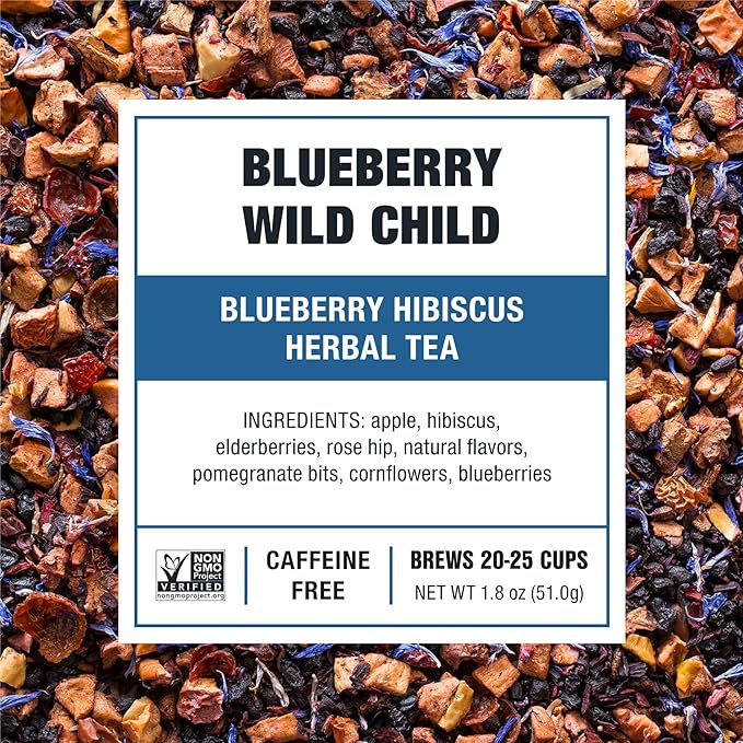 Tiesta Tea - Blueberry Wild Child Loose Leaf Blueberry Hibiscus Herbal Tea Premium Non-Caffeinated Blend Make Hot or Iced &amp Brews Up to 25 Cups 1.8oz Resealable Pouch Pack of 6