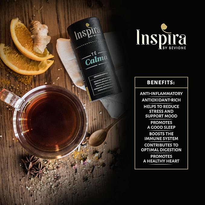 INSPIRA by BEVIONE Loose Leaf Tea – Calming Tea with Pu-erh Turmeric Ginger Lemongrass Herbal Tea for Relaxation Stress-Relief Mood and Sleep - Te Calma by Julio Bevione