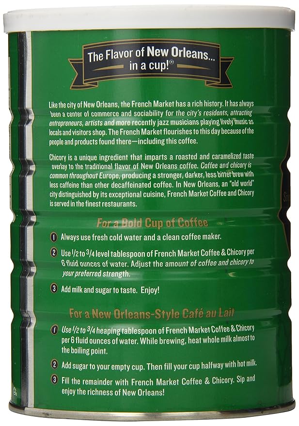 French Market Coffee &amp Chicory Decaffeinated Medium-Dark Roast Ground Coffee 12oz Can (Pack of 2)