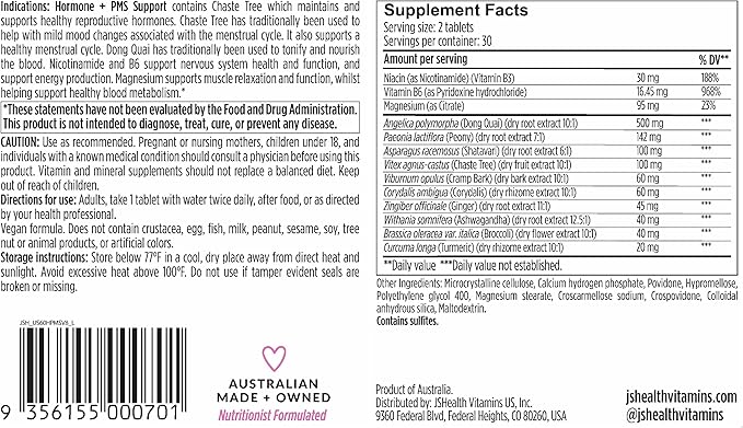 JSHealth Vitamins Hormone Balance for Women and PMS Support Supplement - Premenstrual Symptom Relief with Vitamins B3 B6 &amp Magnesium (60)