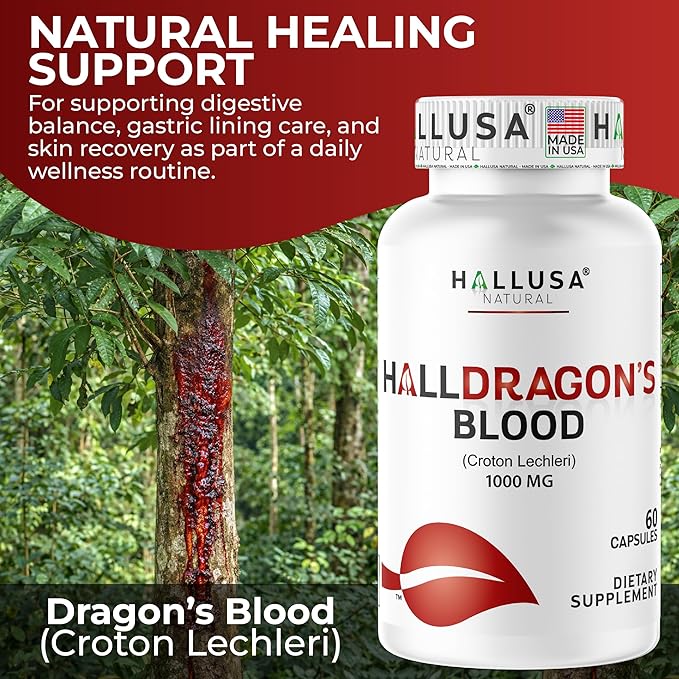 Dragon’s Blood Capsules 1000mg Croton Lechleri Extract (Sangre de Drago Sangre de Grado) Natural Digestion Support Skin Healing Ulcers Stomach Sensitivity Scarring Antioxidant Support 60 Count