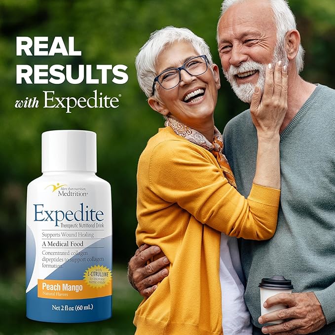 Medtrition Expedite Liquid Collagen Peach Mango 2 Fl Oz Pack of 48 - Nutrition Support for General Orthopedic &amp Cosmetic Surgery Recovery