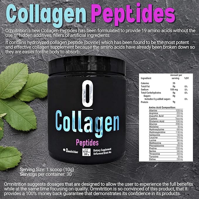 Omnitrition Collagen Peptides Dietary Supplement Unflavored 9001 30 Serving Bottle