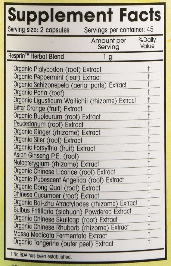 Respirin Traditional Herbal Blend for Natural Breathing Enhancement 500mg 90 Vegan Capsules