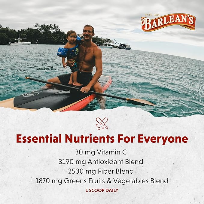 Barlean's Chocolate Greens Powder Daily Fruit and Vegetable Superfood Supplement Green Antioxidant Blend and Fiber Smoothie Drink Mix 9.52 oz