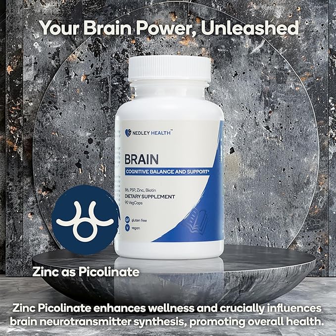 Brain - Balanced Neurotransmitter Support Supplement - Zinc B6 Biotin for Cognitive Function - 90 Veggie Capsules (Brain)