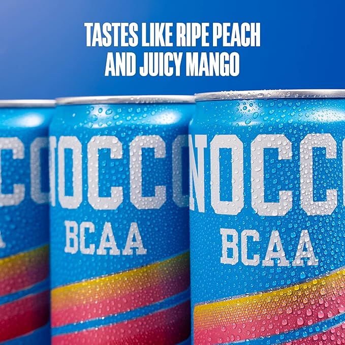 NOCCO BCAA Energy Drink PEACHANGO - 12 Fl Oz (Pack of 12) - 200mg of Caffeine Sugar Free Energy Drinks - Carbonated &amp Low Calorie BCAAs Vitamin B6 B12 &amp Biotin - Grab &amp Go Performance
