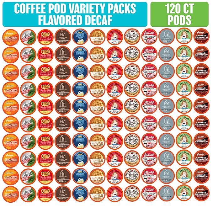 Coffee Pod Variety Packs Flavored Decaf Sampler Assorted Compatible with 2.0 K-Cup Brewers Variety Pack 120 Count (Pack of 1)