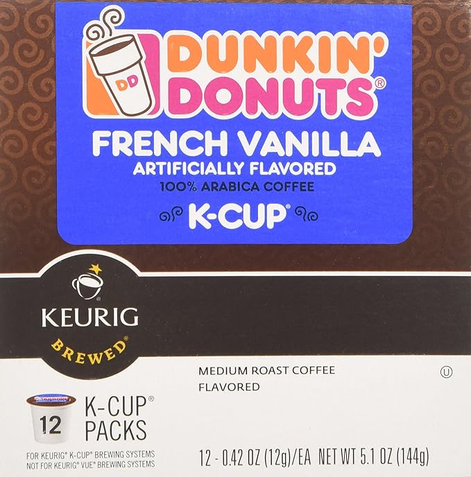 Dunkin Donuts French Vanilla - Box of 12 Kcups for Use in Keurig Coffee Brewers