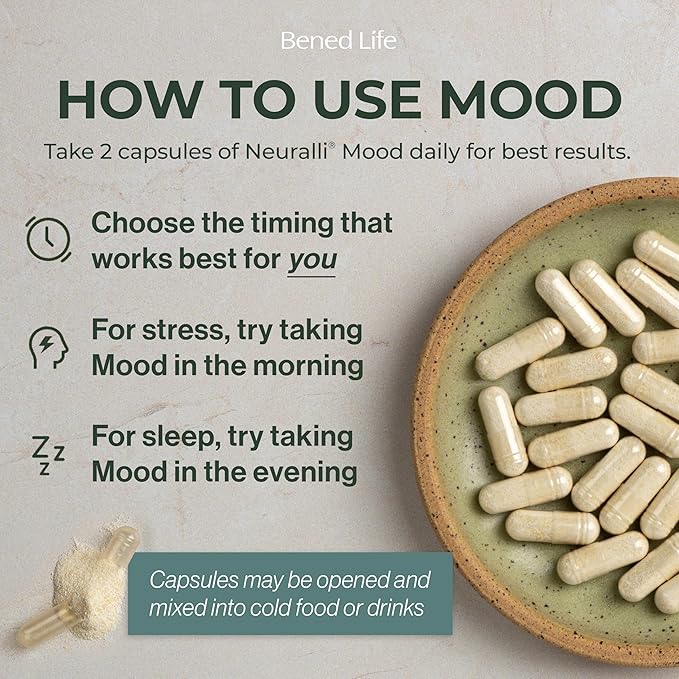 Bened Life Neuralli Mood with PS128 for Stress Relief &amp Recovery via The Gut-Brain Axis (60-Day Supply) Ages 18+ - 2 Bottles (120 Capsules)