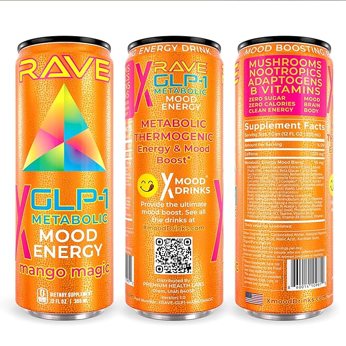 RAVE GLP-1 Metabolic Energy Drink Boosts GLP-1 Naturally. Suppress Appetite – Curb Cravings – Balance Blood Sugar &amp More. With Lemon Flavonoids Berberine Functional Mushrooms Nootropics &amp B