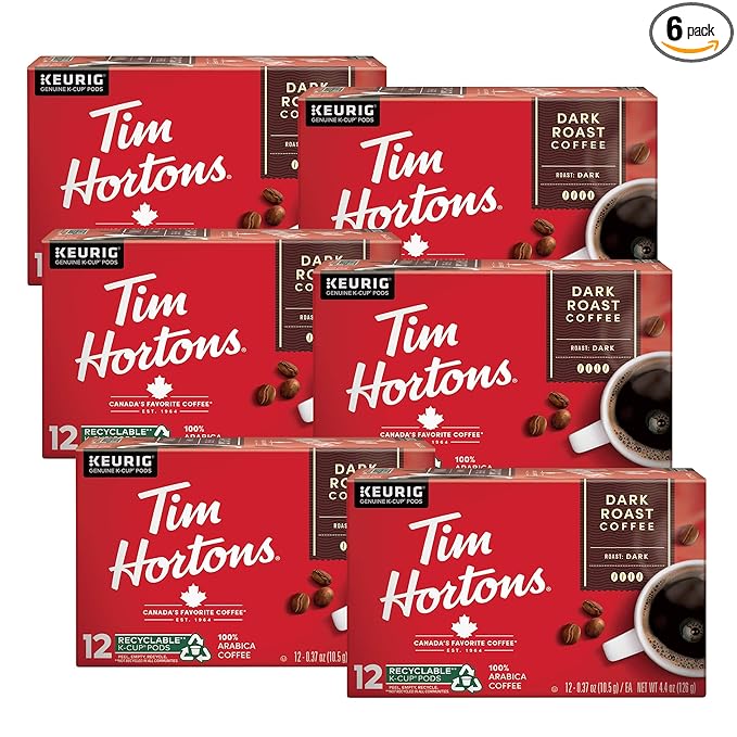 Tim Hortons Dark Roast Coffee Single-Serve K-Cup Pods Compatible with Keurig Brewers 72ct K-CupsRed 12 Count (Pack of 6)