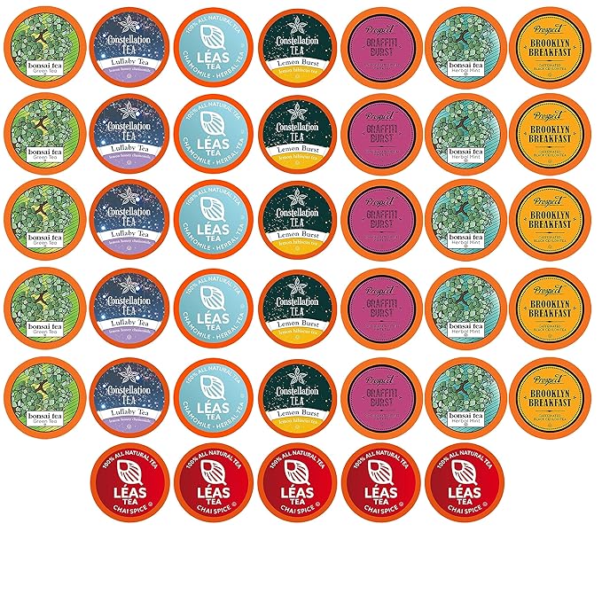 Two Rivers Coffee Tea Pods Compatible with K Cup Brewers Including 2.0 Variety Sampler Assorted Tea Pack 5 Cups Of Each Flavor 40 Count