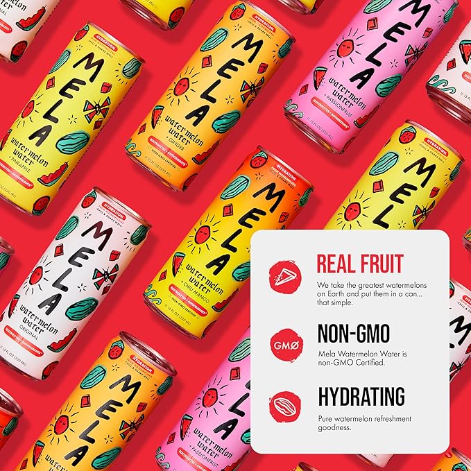 Mela Watermelon Water - Watermelon Juice 100 Percent Natural Fruit Juice with Vitamin C Electrolytes Antioxidants - Coconut Water Alternative Gluten-Free (Pineapple 11.15 fl oz 12-pack)