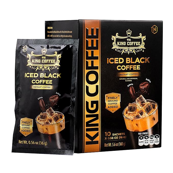 King Coffee Iced Black Instant Coffee - Finely Ground Robusta and Arabica Blend from Vietnam | 10 Sachets (0.56 oz/16g each) | 5.6 oz (Pack of 3)