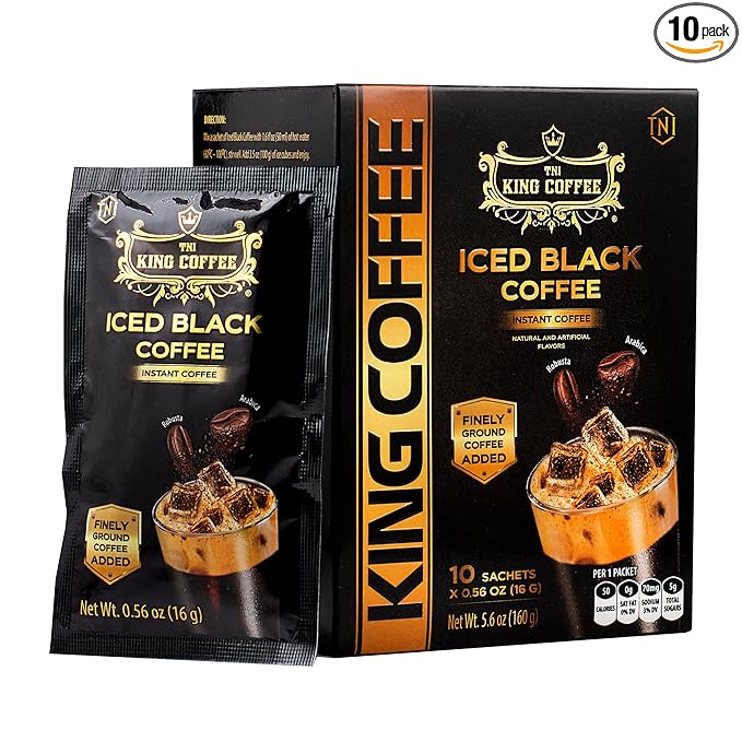 King Coffee Iced Black Instant Coffee - Finely Ground Robusta and Arabica Blend from Vietnam | 10 Sachets (0.56 oz/16g each) | 5.6 oz (Pack of 1)
