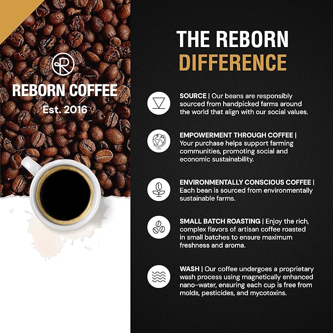 Reborn Coffee Specialty Whole Bean Coffee Full City Dark Roast 12 Ounce Colombia Blend Notes of Toasted Marshmallow Roasted Chestnut and Cacao Nib