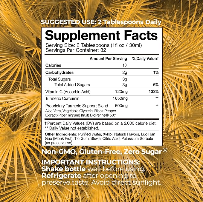 Tropical Oasis Liquid Turmeric Curcumin w/Bioperine - 1650mg Maximum Strength Turmeric Supplement with Black Pepper &amp Vitamin C - 98% Absorption Rate - 32oz