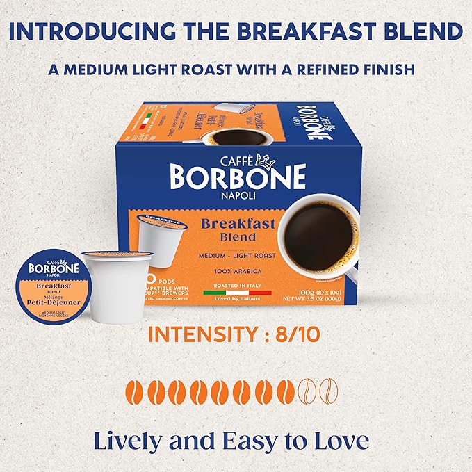 Caffè Borbone Breakfast Blend Coffee (60 Count) – Medium Light Roast 100% Arabica Roasted in Naples with Notes of Chestnut and Caramel – Single Serve Coffee Pods Compatible with K-Cup Brewers