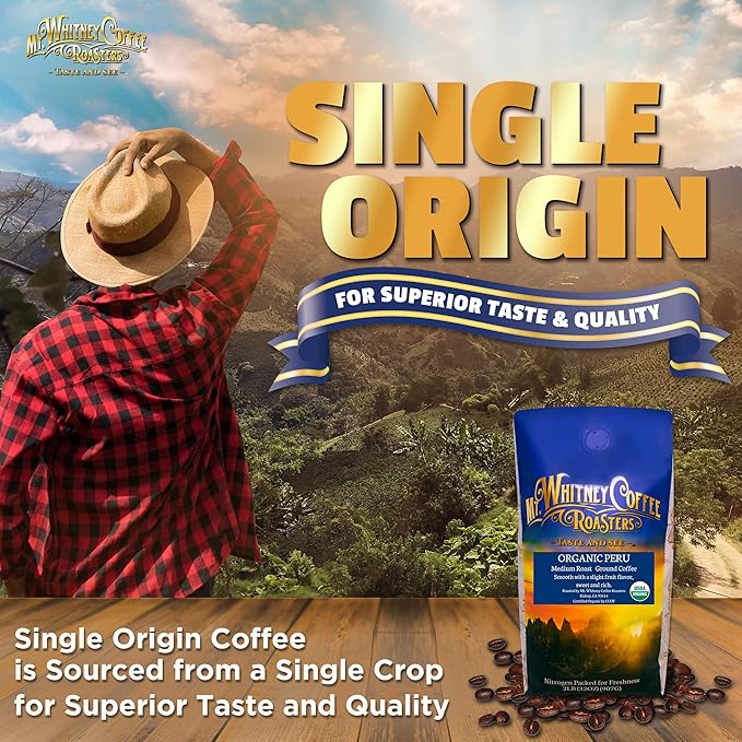 Mt. Whitney Organic Shade Grown Low Acid Coffee from Peru (Ground 2 Lb)