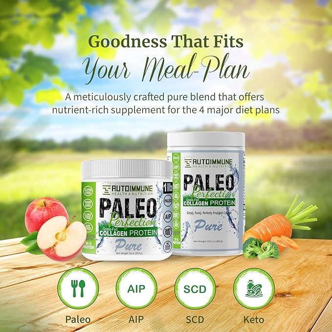 Paleo Perfection Pure Grass Fed Beef Collagen Protein Powder - Paleo Keto SCD &amp AIP Protein Powder - Collagen for Women &amp Men - Soy Gluten Dairy Free &amp Non GMO 1 lb Protein Powder