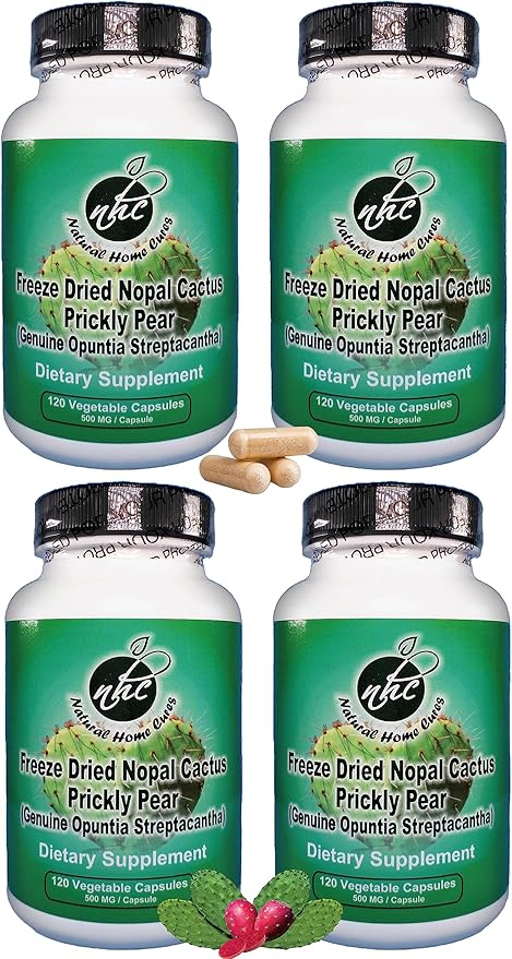 Nopal Cactus Capsules - Freeze Dried Prickly Pear Extract - Fiber Supplement for Metabolic Health Support - Rich in Betalains &amp Nitrates - Non-GMO - 120 Veggie Caps (4 Bottles)